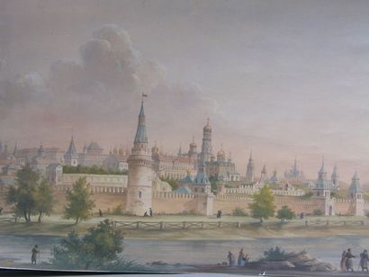 Ecole ITALIENNE ou RUSSE Moscou Gouache. (petite déchirure sur le côté droit). 29,5...