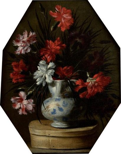 BAUDESSON Nicolas (Troyes 1611-Paris 1680) Bouquet d'oeillets rouges et blanc dans...