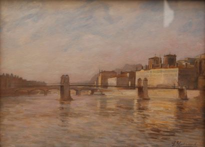 Léon GARRAUD (1877-1961) Vue de Lyon Huile sur carton toilé, signée en bas à droite....