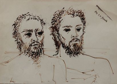 Ismael de LA SERNA (1897-1968) Etude de deux têtes d'hommes barbus Crayon, plume...