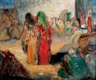 Louise LUCAS-BEDOUILLE Danseuses marocaines Huile sur toile, signée en bas à droite....