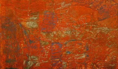 Krystyna SMIECHOWSKA (née en 1935) Composition orange. Eau-forte en couleurs. 34...