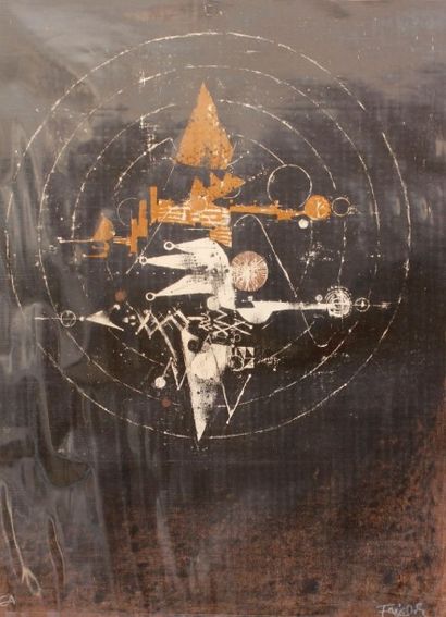 Johnny FRIEDLANDER (1912-1992) Composition circulaire fond brun. Lithographie en...