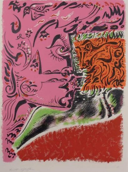 André MASSON (1896-1987) Visage rose Lithographie en couleurs.Epreuve signée en bas...