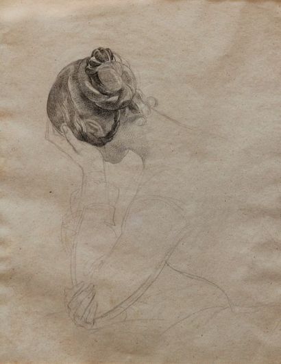 Eugène DEVERIA (Paris 1805-Pau 1865) Femme assise de profil et accoudée Crayon noir....