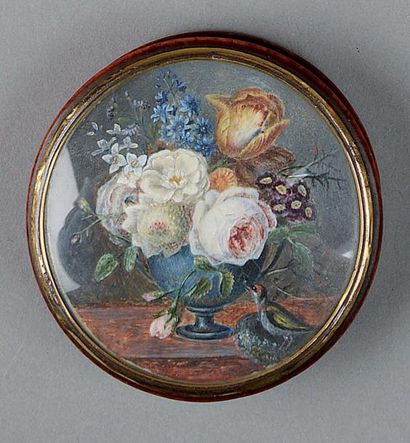 Corneille VAN SPAENDONCK (1756-1840), Ecole de Vase de fleurs sur un entablement...