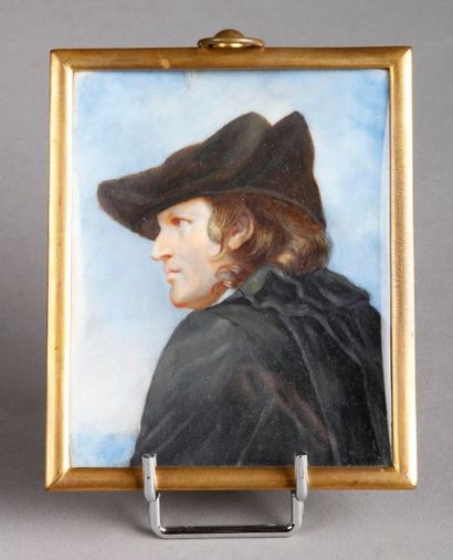 ECOLE DU XIXe SIECLE, vers 1850 Portrait d'un homme en cape noire et chapeau de feutre...