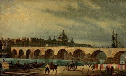 ECOLE FRANCAISE, première moitié du XIXe siècle Blanchisseuses sous le pont Huile...