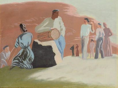 Ecole française du XXème siècle - Anonyme Scène basque Huile sur toile 27 x 35 c...