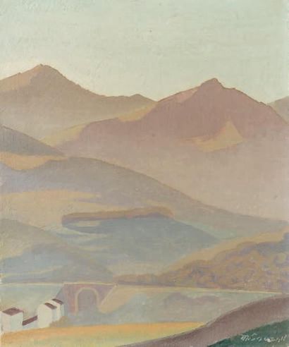 Maurice SOUDAN (1878-1948) Montagnes à Céret Huile sur toile. Signé en bas à droite....