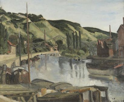 Gaston BALANDE (1880-1971) Le pont aux anglais à Rouen Huile sur toile encadrée....