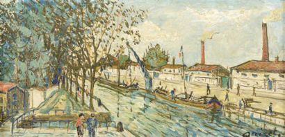 Alphonse QUIZET (1885-1955) Canal Huile sur isorel encadrée Signé en bas à droite....