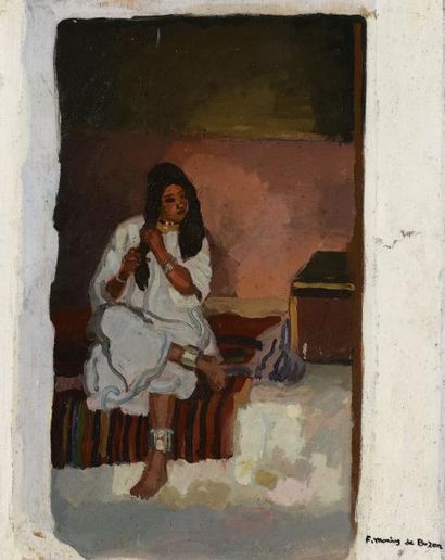 Frédéric Marius de Buzon (1879-1958) Jeune femme du Maghreb Huile sur panneau. Signé...