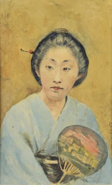 Georges BIGOT (1860-1927) Japonaise Aquarelle sur papier Signé en haut à gauche et...