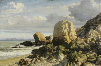 Octave PENGUILLY L'HARIDON (1811-1870) (attr.) Bord de mer en Basse-Normandie Huile...