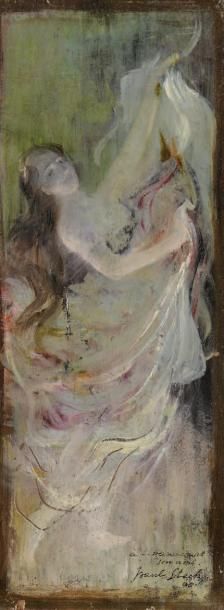 Paul Albert STECK (1866-1924) La danseuse Huile sur panneau encadrée. Signé en bas...