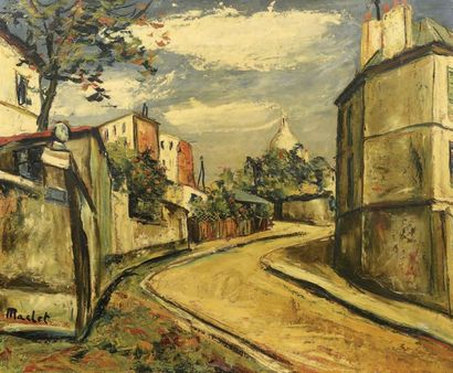 Elisée MACLET (1881-1962) La Rue à Montmartre Huile sur carton, contrecollé sur panneau...