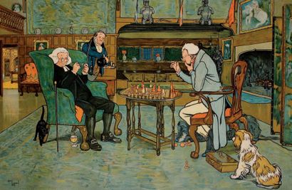 Cécil ALDIN (1870-1935) Revoked - Mated Deux pochoirs en couleurs, encadrés. 29,5...