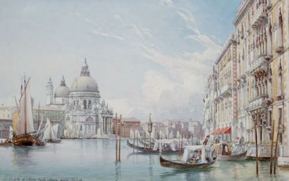 École italienne Venise, le Grand Canal et la Salute Aquarelle, située en bas à gauche....