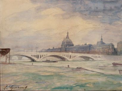 Léon GARRAUD (1877-1961) Quai du Rhône au pont de Wilson Aquarelle, signée en bas...