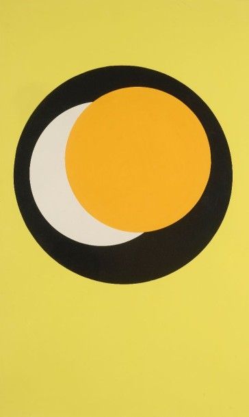 Geneviève CLAISSE (née en 1935) Composition fond jaune. Gouache sur papier en couleurs,...