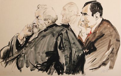 BILS (Claude) 1884-1968 Scènes de procès. Réunion de 6 aquarelles originales, signées,...