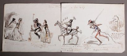 CHAM (Amédée de Noë dit) "Revue Théâtrale de feu 1847 " dessin original à l'encre...
