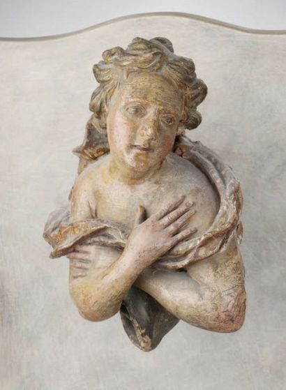 null BUSTE D'ANGE en terre cuite polychrome. Italie, XVIIIe siècle. (Restaurations)....