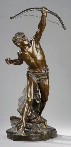 EDOUARD DROUOT (1859-1945) L'Archer Epreuve en bronze à patine brune, signée sur...