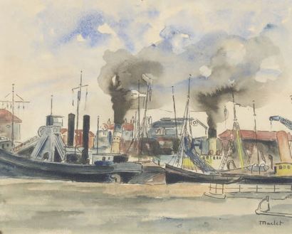 Elisée MACLET (1881-1962) Le port Aquarelle, signée en bas à droite. 23,5 x 30 c...