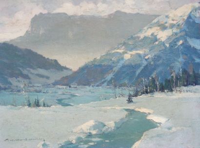 CONTANCIN CHARLES HENRI (1898-1955) Les Vallées des Contamines Huile sur isorel,...