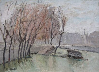 HRANT GULBENKIAN (1881-1968) Bord de Seine. Huile sur toile, signée en bas à gauche....