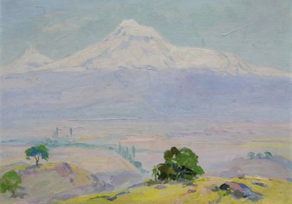 TOPALIAN ARCHAG, ATTRIBUÉ À (XXe SIÈCLE) L'Ararat Huile sur carton, non signée. ...