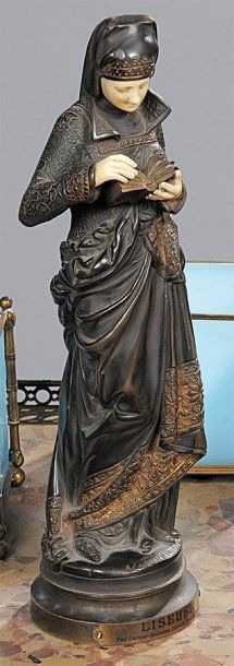 null Albert CARRIER BELLEUSE (1824 -1887) La liseuse Statuette en bronze ciselé et...