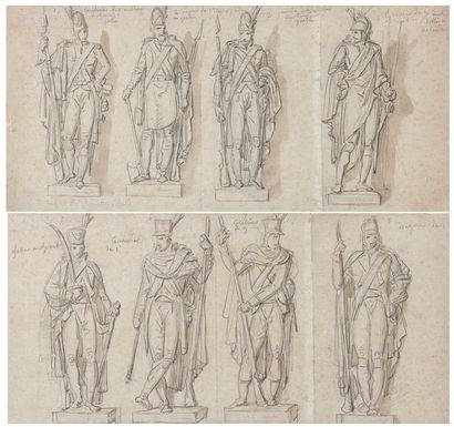 Charles MEYNIER (1763 - 1832) Deux feuilles d'études pour les statues de l'Arc de...