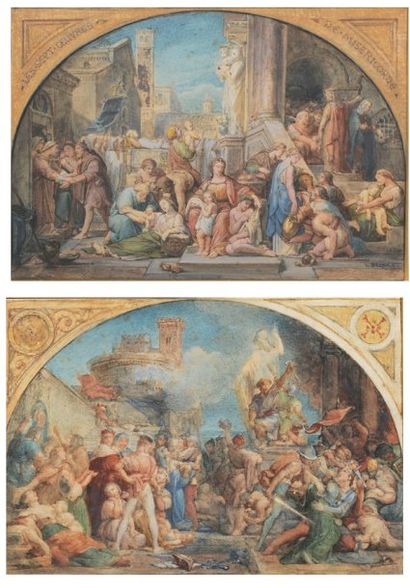 Jean Louis BEZARD (Toulouse 1799 - ?) Les sept oeuvres de la miséricorde Trois dessins,...