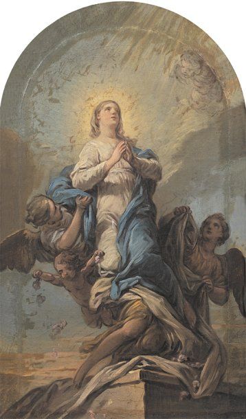 Carle van LOO (Nice 1705 - Paris 1765) L'Assomption de la Vierge Toile cintrée. 66...