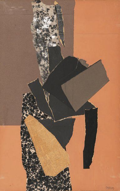 Fernand DUBUIS (1908 - 1991) Composition Collage de papier marouflé. Signé en bas...
