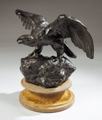 Antoine Louis BARYE (1795 - 1875) Aigle aux ailes étendues, bec ouvert Epreuve en...