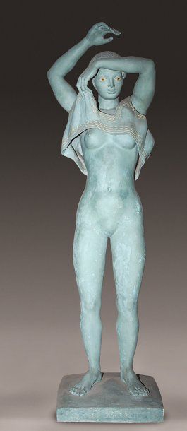 Bernard MOUGIN (1918-2002) Ornella Sculpture monumentale en plâtre patiné vert de...