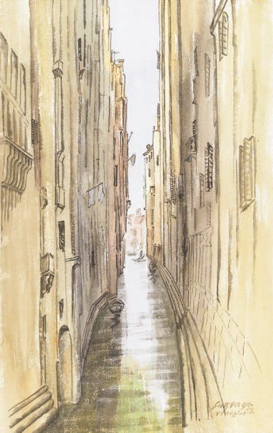 Léopold SURVAGE (1879 - 1968) Venezia Encre et aquarelle. Signé daté et localisé...
