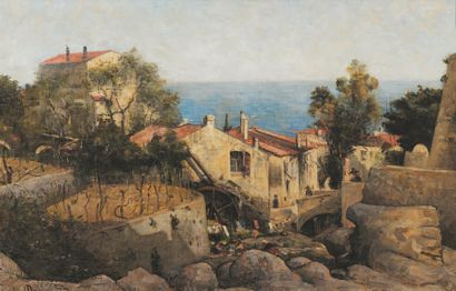 Georges de DRAMARD (1839 - 1900) Paysage méditerranéen Huile sur toile signée en...