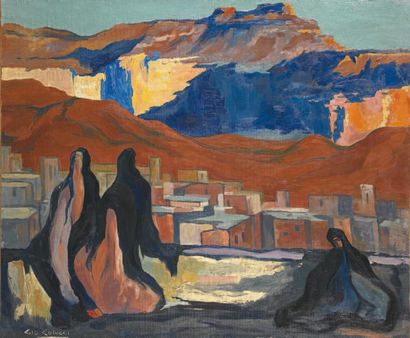 Gio COLUCCI (1892 - 1974) Devant les remparts Huile sur toile, signée en bas à gauche....