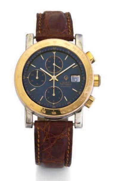 GIRARD PERREGAUX, Vers 1990 Rare et beau chronographe bracelet en argent. Boîtier...
