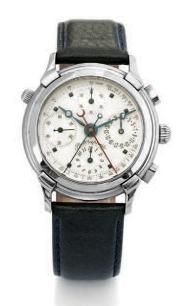 ANONYME, RATTRAPANTE Vers 1990 Rare et beau chronographe bracelet à rattrapante en...