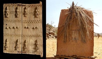 AFRIQUE PORTE de grenier à mil Dogon, Mali. H. 56 L. 38,5 cm Provenance: Pièce collectée...