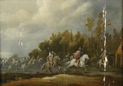 Pieter SNAYERS (Anvers 1592-1666), Attribué à Combat de cavalerie à l'entrée d'un...