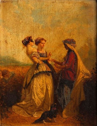 ECOLE FRANCAISE, seconde moitié du XIXe siècle La diseuse de Bonaventure Huile sur...