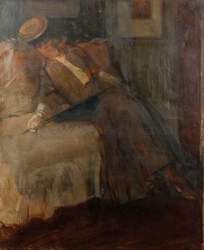 Jacques WELY (c1873-1910) L'attente Huile sur toile, signée en bas à droite. 60,5...