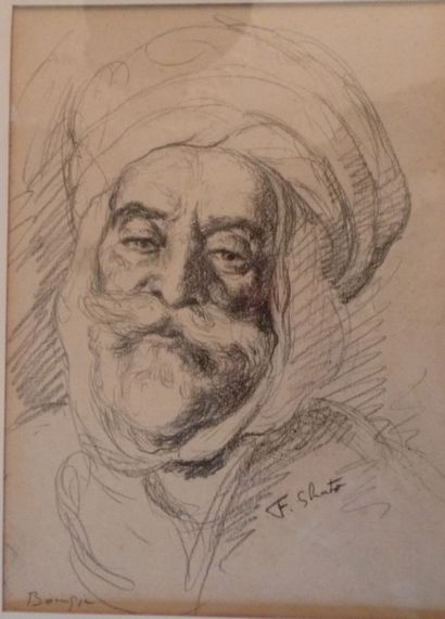 F. SHATO Tête d'homme au turban
Dessin au crayon , porte une signature située en...